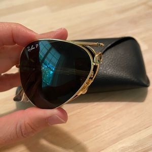 Ray Ban Folding Aviator Extremely Rare Gold Polarized